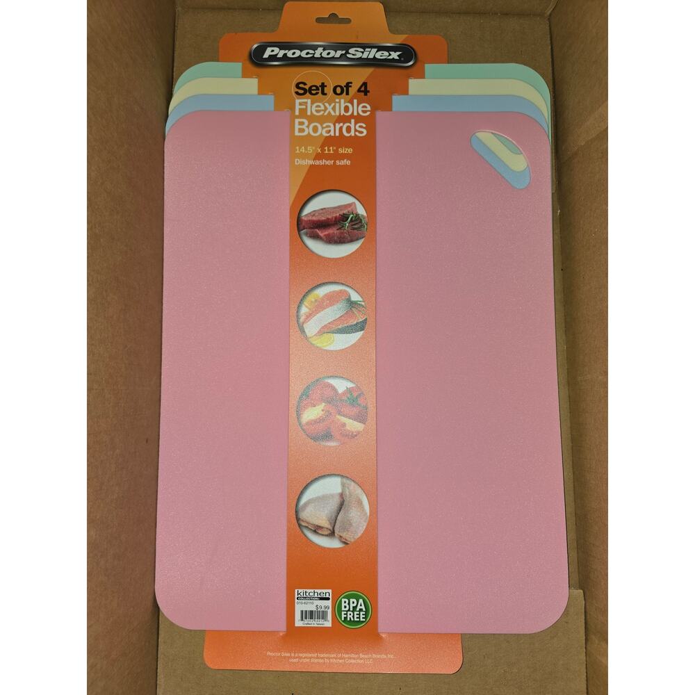 4 Pack Proctor Silex Flexible Cutting Boards Pastels Pink, Blue, Yellow, Green